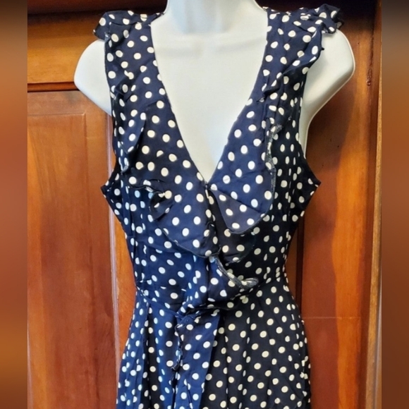 NEW w/o tags Small navy w/white polka dots dress w/gentle ruffle edge detailing - Picture 3 of 9
